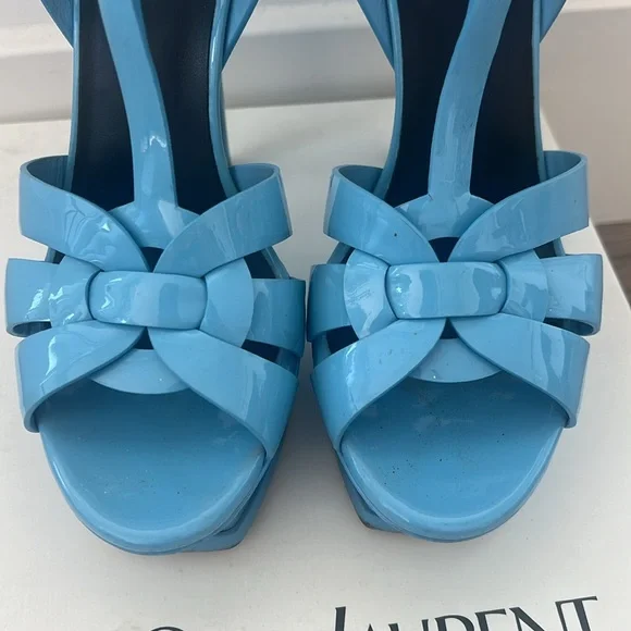 SAINT LAURENT YSL Tribute T-Strap Platform Patent Leather Sandals - Picture 2 of 7